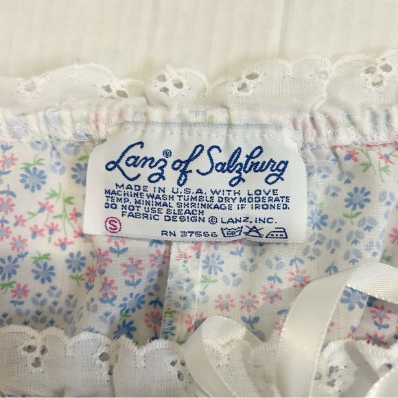 Lanz of Salzburg Tank Nightgown Size Small Floral Eyelet Lace Straps Made in USA - Picture 14 of 16